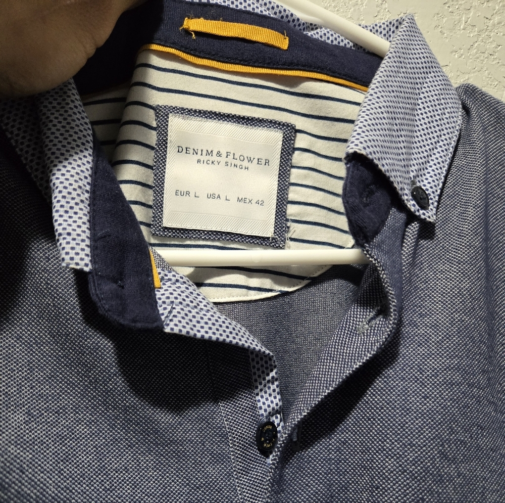 Denim & Flower Dark Blue Polo with Chest Pocket - Picture 2 of 4